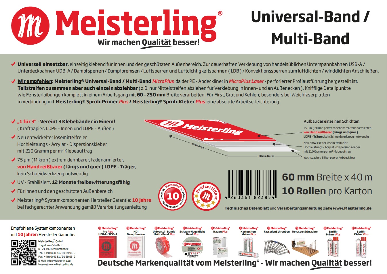 Meisterling® Multi - Band / Universal - Band 60 mm x 40 m Technische Daten