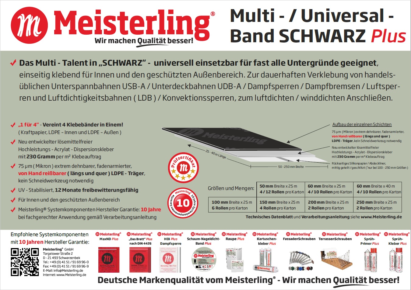 Technische Daten Meisterling® Universal-Band / Multi-Band SCHWARZ PLUS alle Größen
