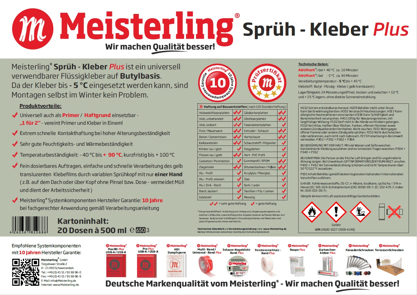 Meisterling® Sprüh - Kleber PLUS Technische Daten