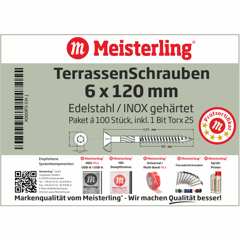 Meisterling Terrassenschrauben 6x120 mm 100 Stk 010010000061 2/3 Grobgewinde 