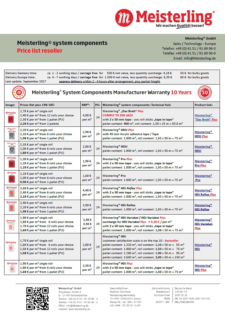 Meisterling® system components Price list reseller