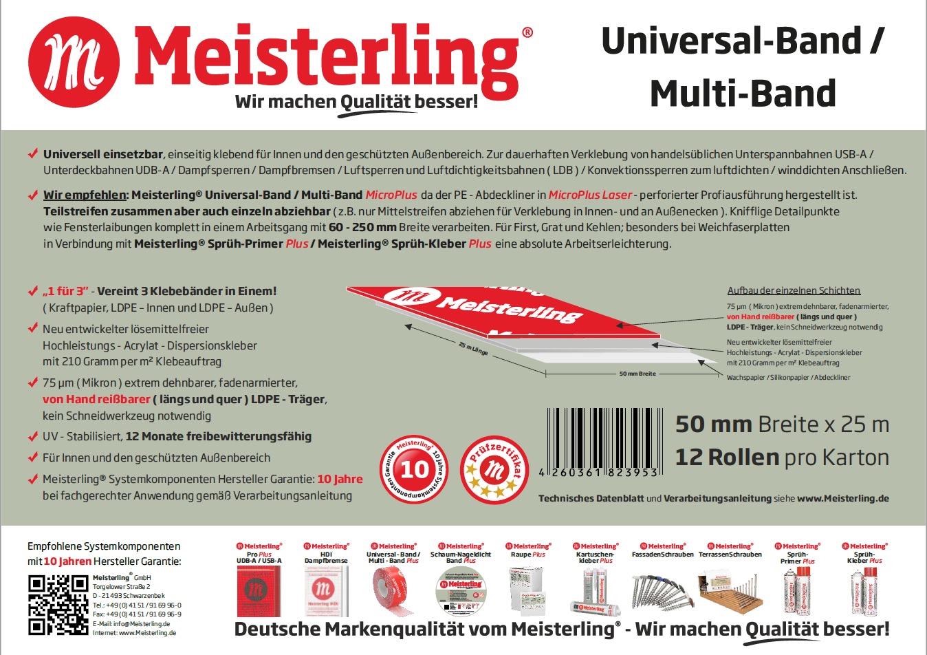 Meisterling® Multi - Band / Universal - Band 50 mm x 25 m Technische Daten