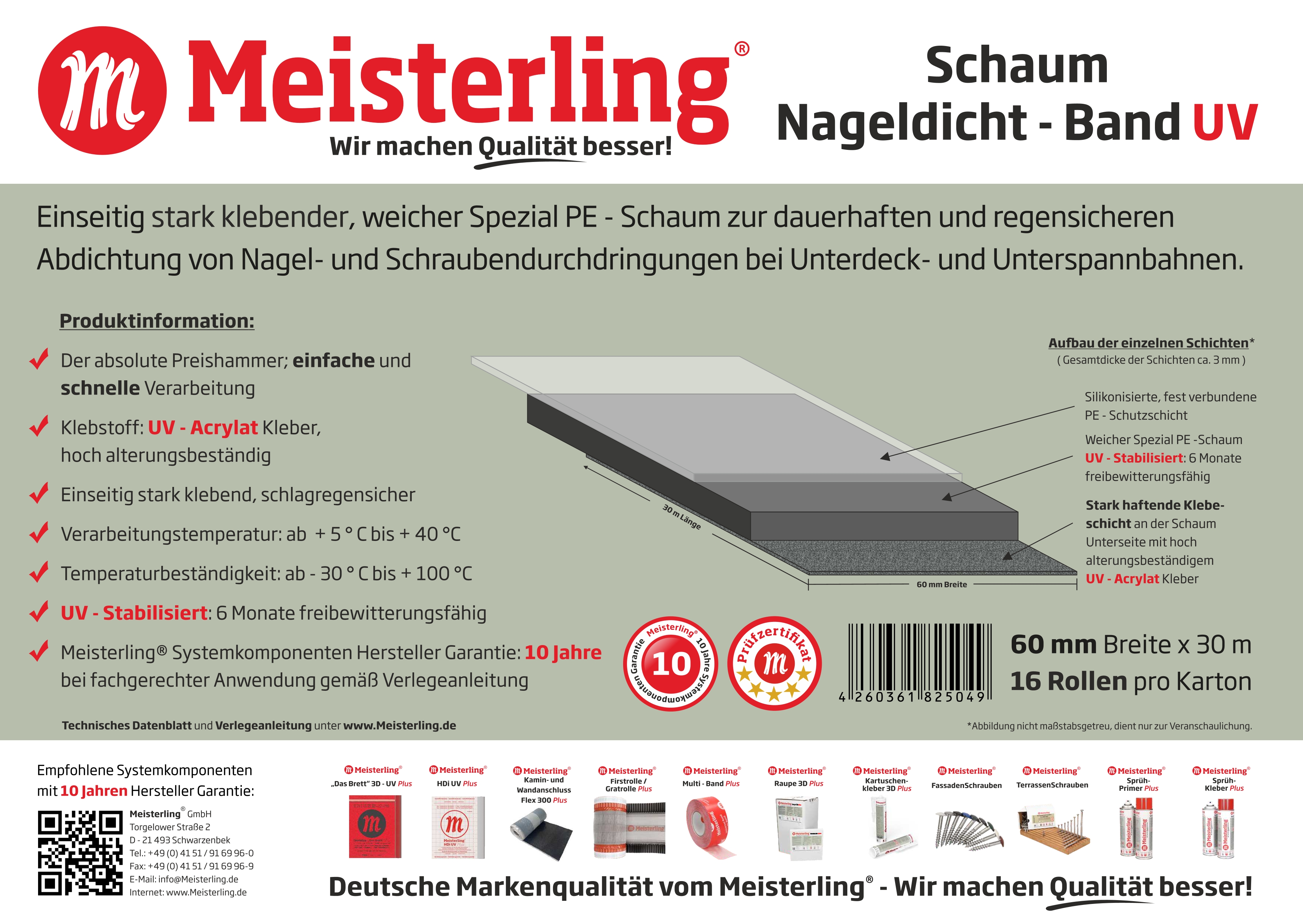 Meisterling® Schaum - Nageldicht - Band 60 mm Technische Daten