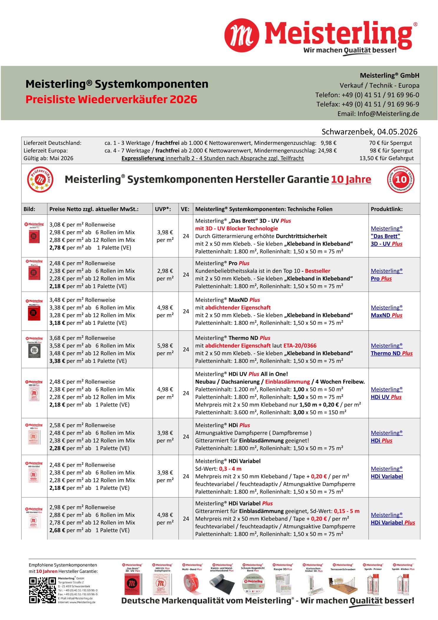Meisterling Systemkomponenten Preisliste Wiederverkauefer